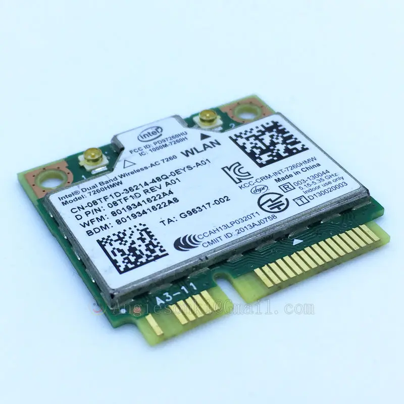 AC7260 Двухдиапазонная Беспроводная ac 7260 7260HMW + Bluetooth 4 0 867 Мбит/с IEEE 802.11ac PCIe Половина