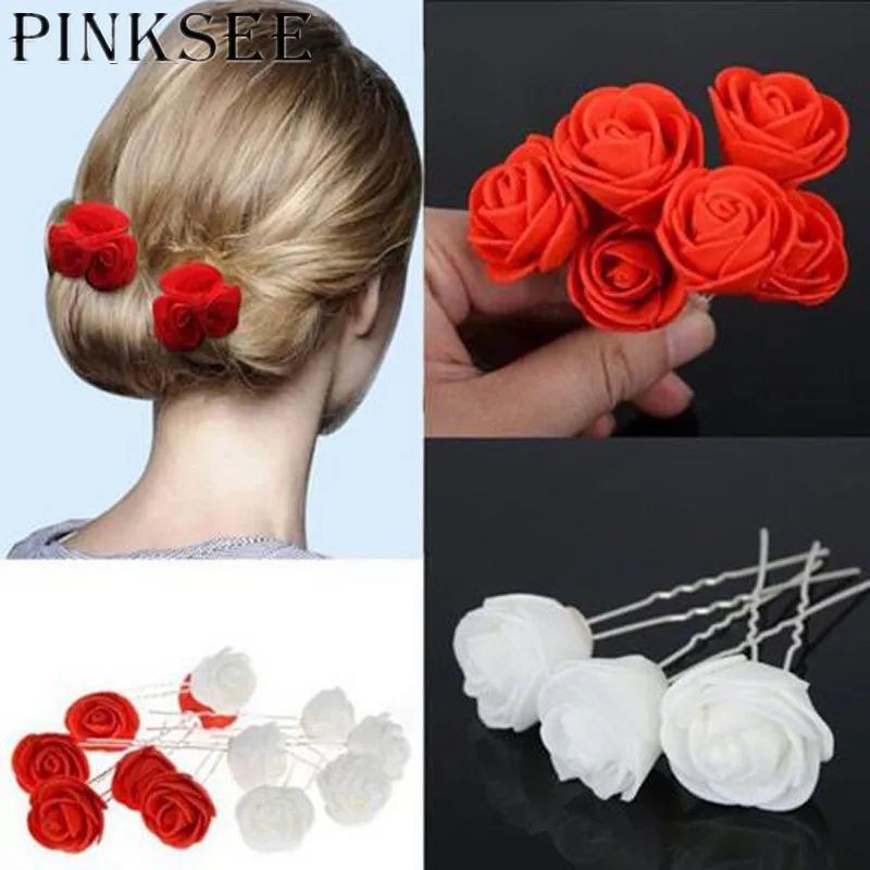 PINKSEE 6 шт. женские маленькие заколки для волос с красными розами Свадебные Заколки