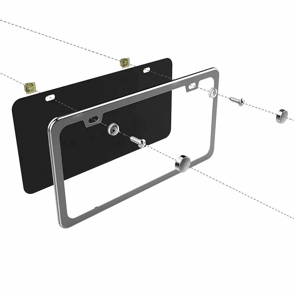 Stainless Steel Car License Plate Frame Cover with Screw Caps 2PCS (2-Hole Black/sliver) | Автомобили и мотоциклы