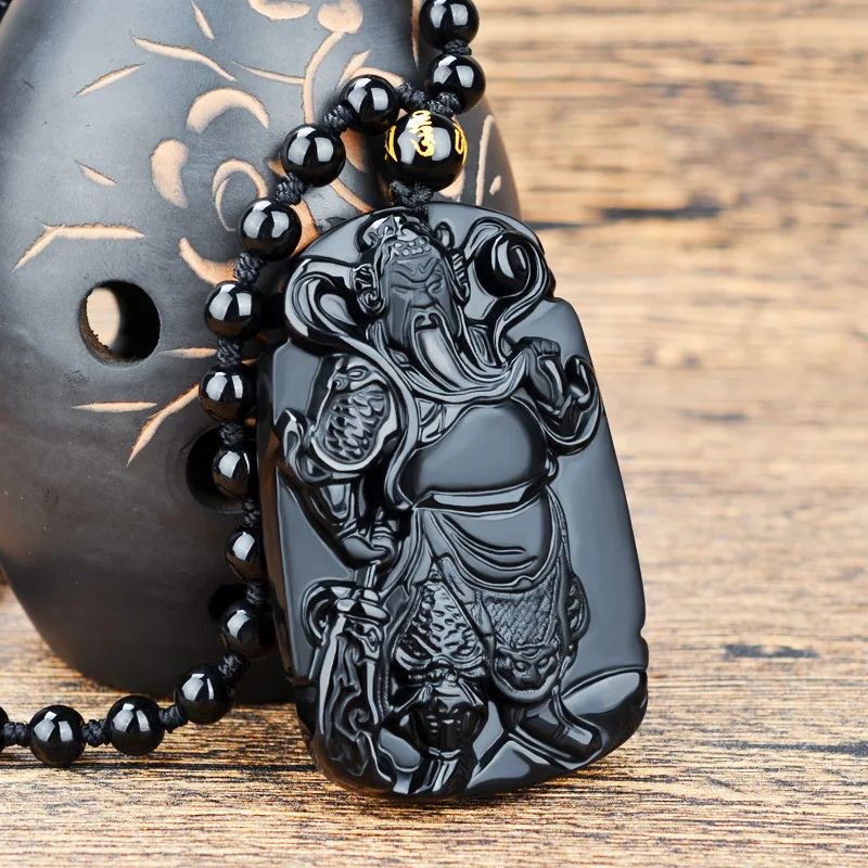 Ручной работы черный обсидиана резная книга амулет Гуандун подвеска на удачу