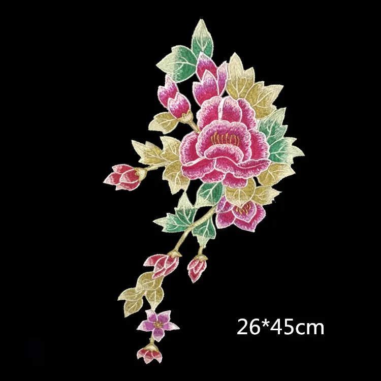 Водорастворимая вышитая нашивка в виде цветка пиона для одежды большого размера