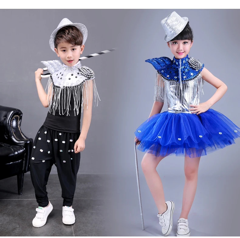 Детские джазовые танцевальные костюмы для мальчиков в стиле хип-хоп девочек юбка