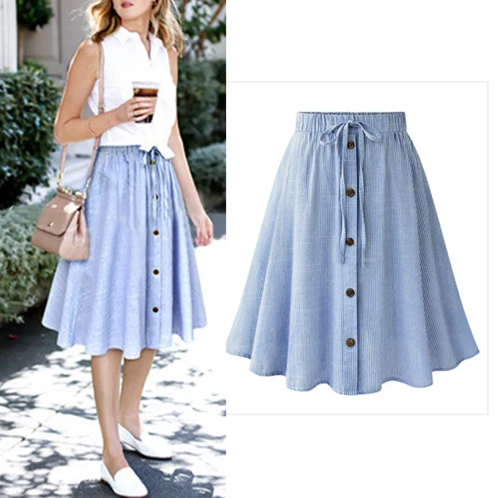 Женская плиссированная юбка JAYCOSIN однобортная в полоску с высокой талией