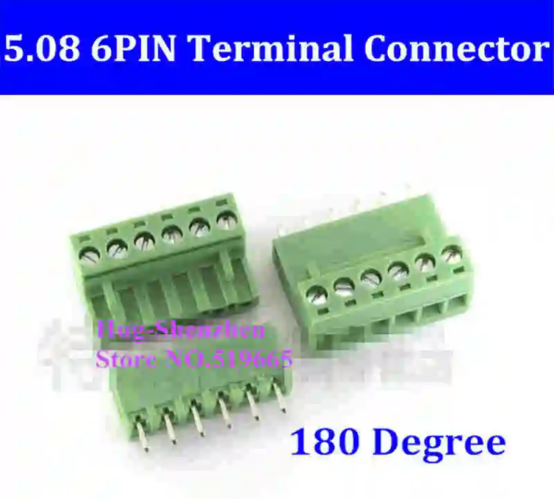 

5.08 5.08mm 6pin 6-Pin Terminal plug type 300V 10A 5.08mm pitch connector pcb screw terminal block 180 degree