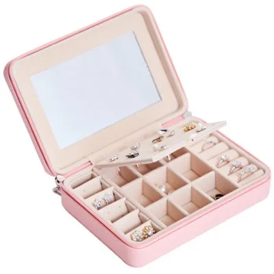 Pink with Mirror Кольцо, ожерелье, браслет, чехол для хранения ювелирных изделий, Винтажный чехол, органайзер, корзины, кожаная дорожная коробочка для украшений, органайзер, чехол для хранения - Цвет: Pink with Mirror