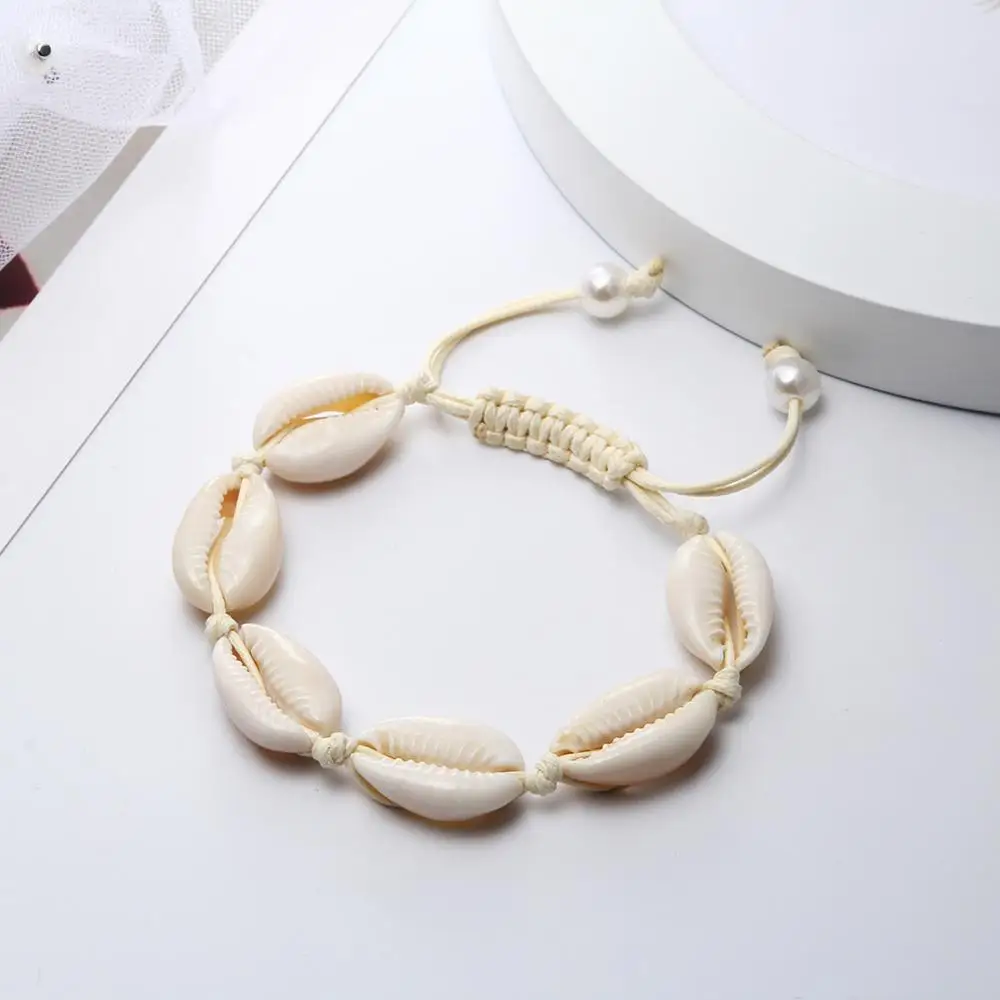 Hot Sale Handmade Natural Seashell Hand Knit Bracelet Shells Bracelets Anklet For Women Beaded Strand Bracelet Ankle Leg Jewelry