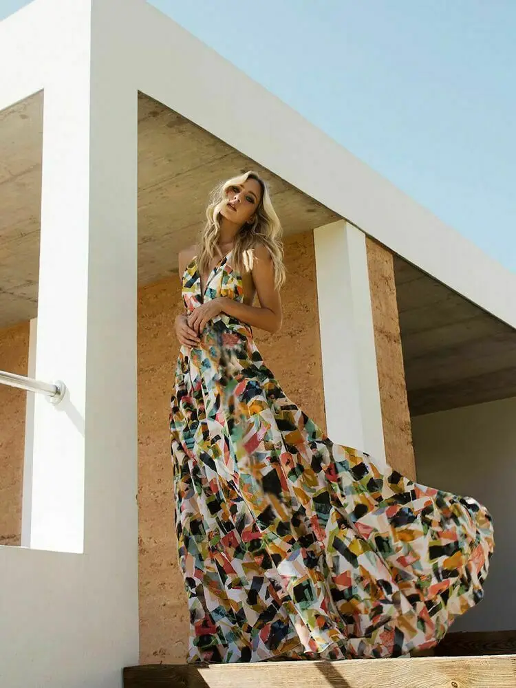 Женское Макси-платье в стиле бохо пляжный вечерний праздничный длинный сарафан с