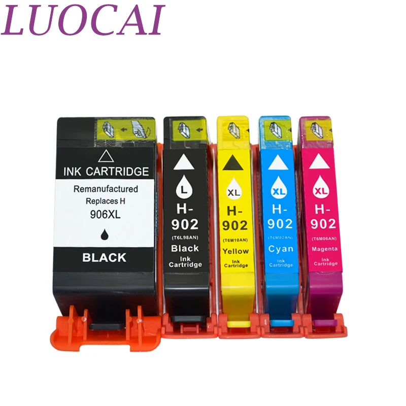 5 шт. чернильных картриджей LuoCai совместимых с HP902 HP906 OfficeJet Pro 6954 6960 6962 6968 6975 6978 все в