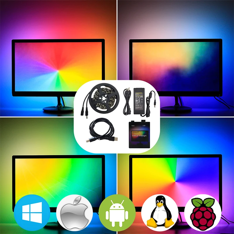 DIY Ambilight HD tv, настольный ПК, экран мечты, USB Светодиодная лента, набор HD ТВ, компьютерный монитор, подсветка WS2812B, Светодиодная лента 1 м 2 м 3 м 4 м 5 м