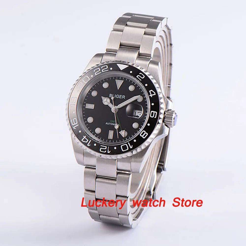 

Bliger 40mm black dial luminous saphire glass Ceramic Bezel GMT Automatic movement men's watch-BA02