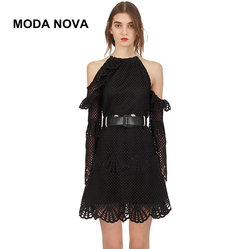 MODA NOVA платье для автопортретов Для женщин Сексуальная плеча с длинным рукавом