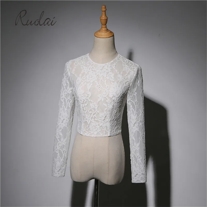 Простой Длинный рукав кружевное болеро цвета слоновой кости/белая свадебная
