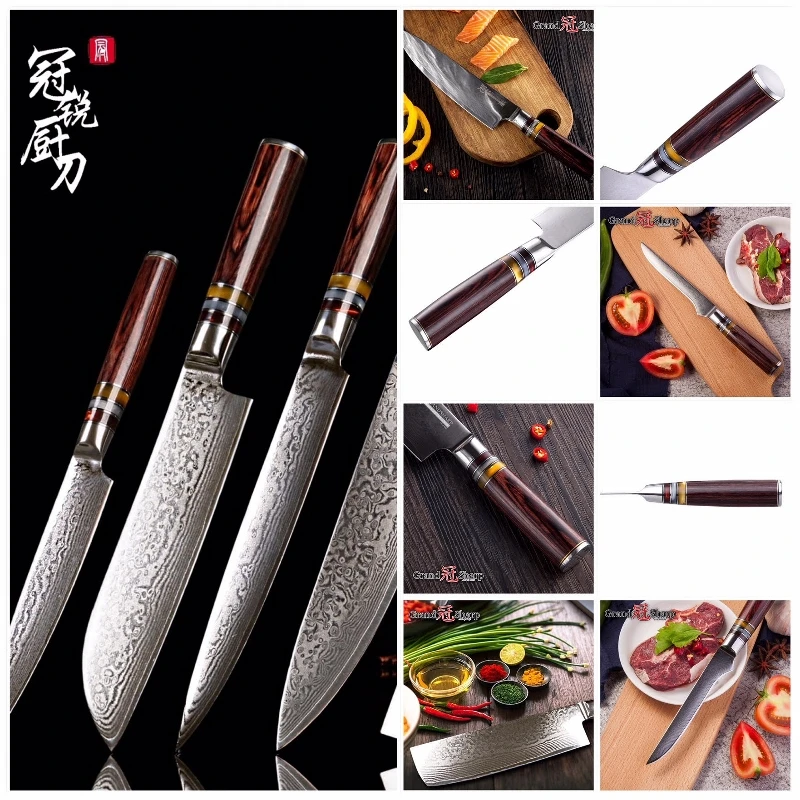 Damascus Chef Knife Set 6 pcs vg10 Japanese Steel Kitchen Knives Professional Cooking Tools Best Family Wedding Gift | Дом и сад