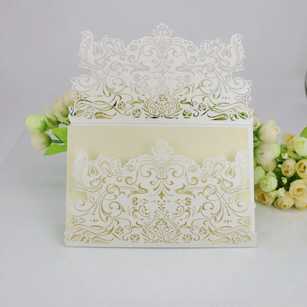 10 шт. свадебные пригласительные открытки с изящным резным цветочным узором