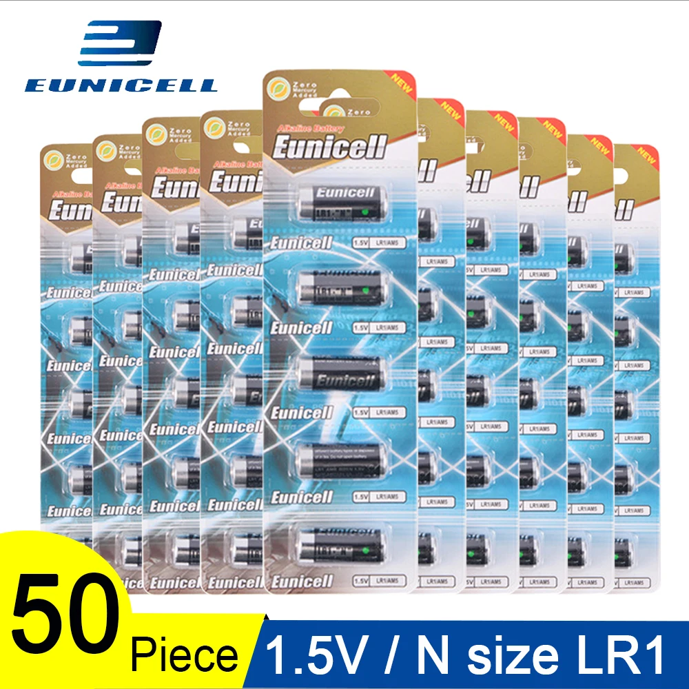 

50PCS 1.5V N Size Alkaline duty Battery Primary and Dry Batteries LR 1 AM5 E90 AM5 MN9100 for Toys; 10 Cards 600mAh LR1 Battery