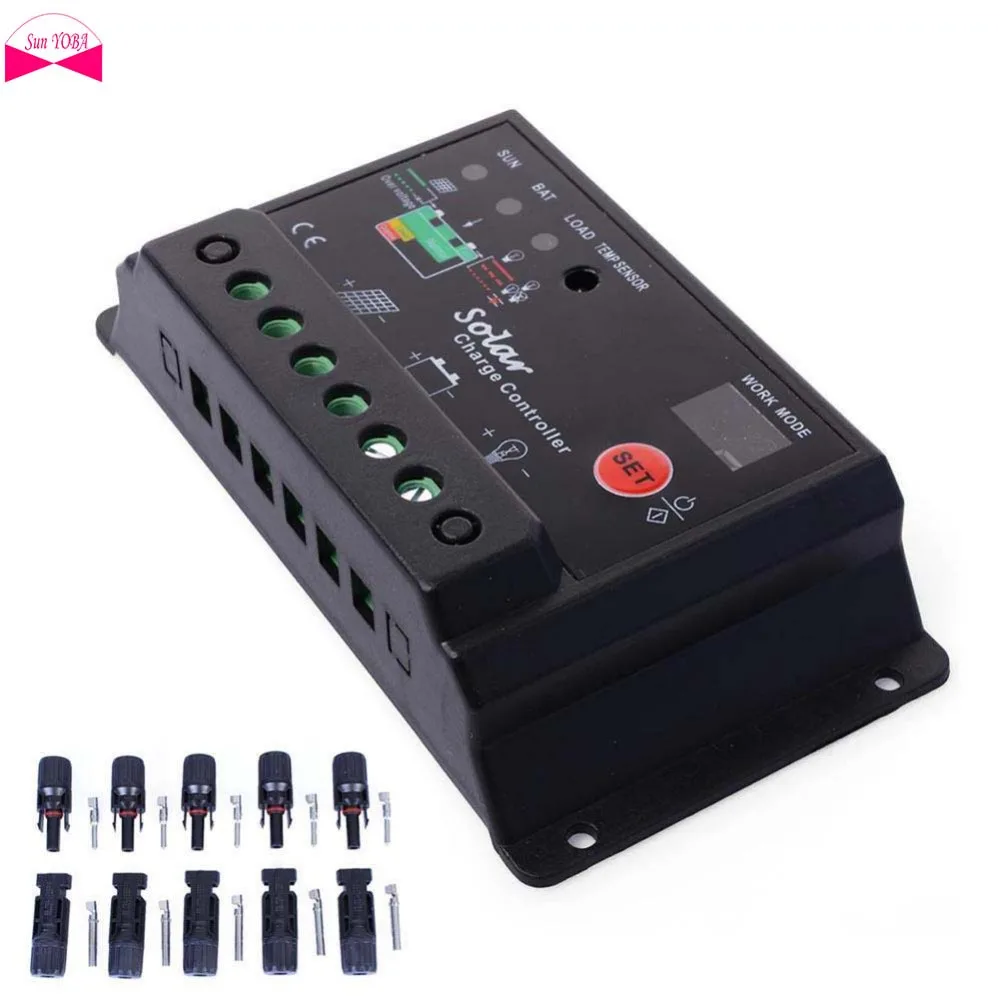 Черный 24В солнечная панель контроллер заряда батареи 10 ампер 12В Солнечная