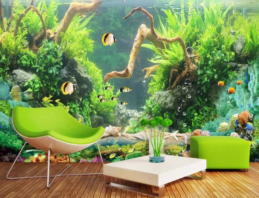 Свежая Мода 3D Настенные обои морское дно коралловый риф рыба нетканые ТВ Фон