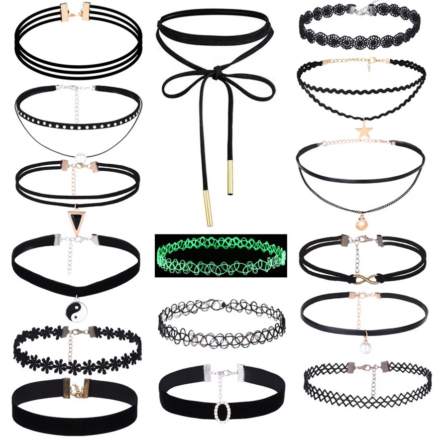 Горячая бренд 16 штук колье набор стрейч бархат Классический готический шнурок