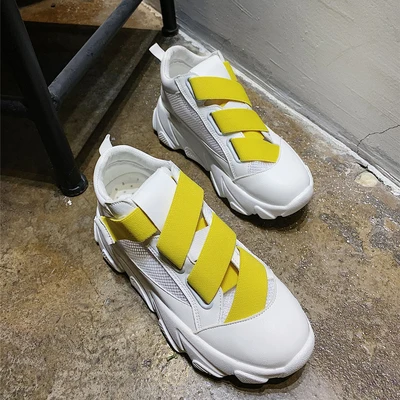 Цвет: желтый LMCAVASUN/Женская обувь на плоской подошве; chaussure; модная сетчатая обувь на резиновой подошве; летние дышащие ботинки на толстой подошве; обувь с высоким берцем; цвет белый - Цвет: Цвет: желтый