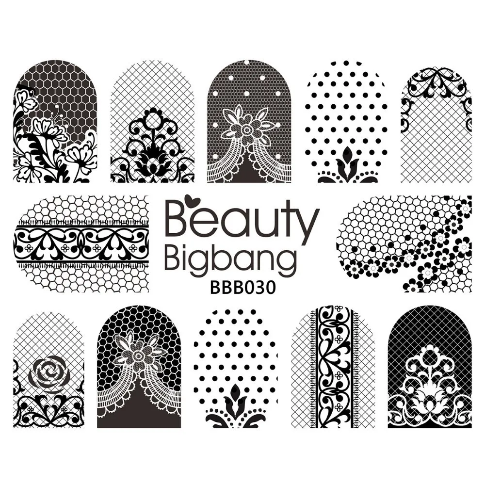 10A BEAUTYBIGBANG полоса точка наклейка с цветком для ногтей на воде наклейки-Слайдеры для ногтей черный и белый стиль ногтей украшения - Цвет: 10A