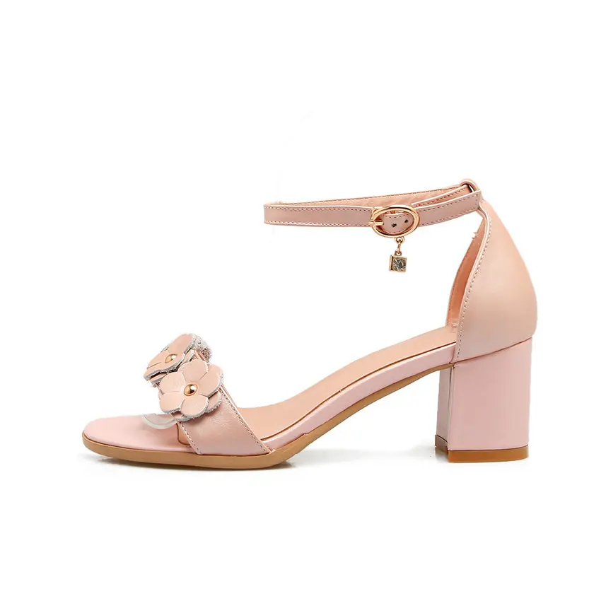 Женские босоножки из ПУ кожи с круглым носком на высоком квадратном каблуке