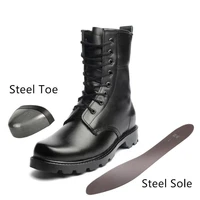 tactical boots men pu leather outdoor hiking zipper mens military combat army boots steel toe insole work safety shoes