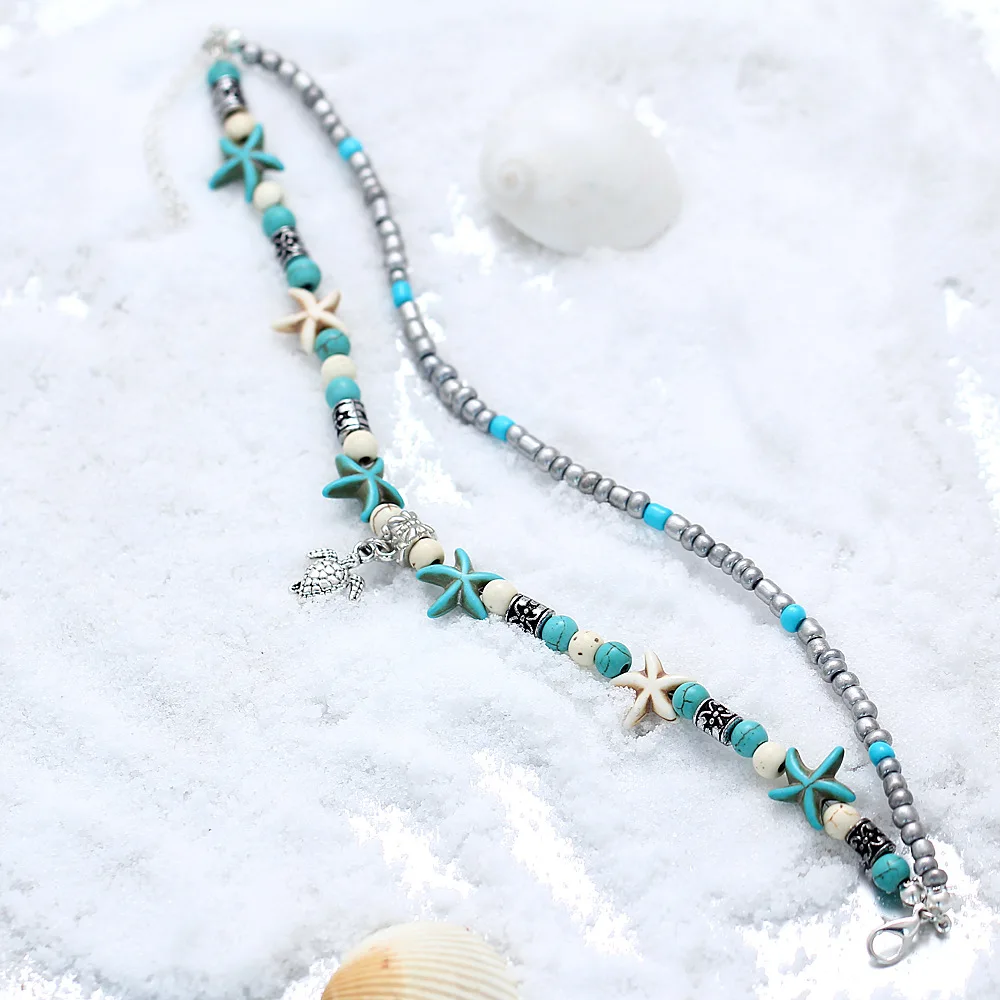 Богемные бусины в виде Ракушки Морская звезда ножные браслеты с черепахой для
