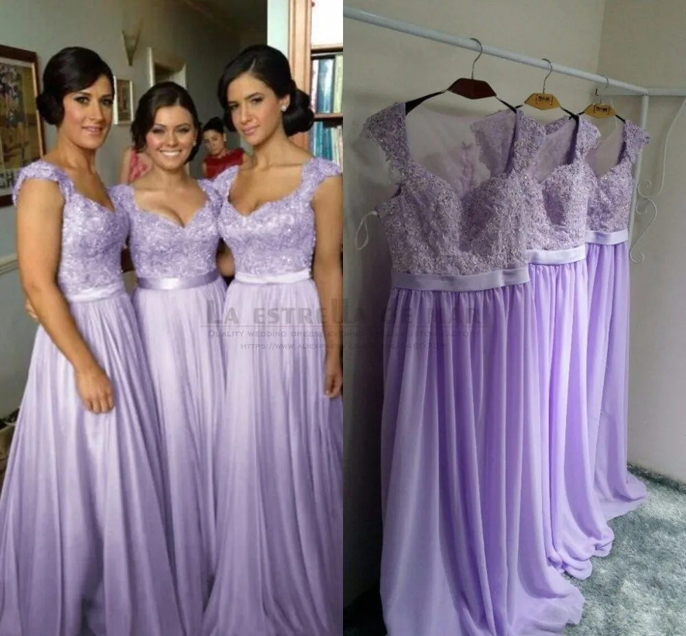 Vestido dama de honor boda2019 Новое сексуальное кружевное шифоновое платье трапециевидной формы с v-образным вырезом и рукавами-крылышками сиреневое свадебное платье длиной до пола sukienka we
