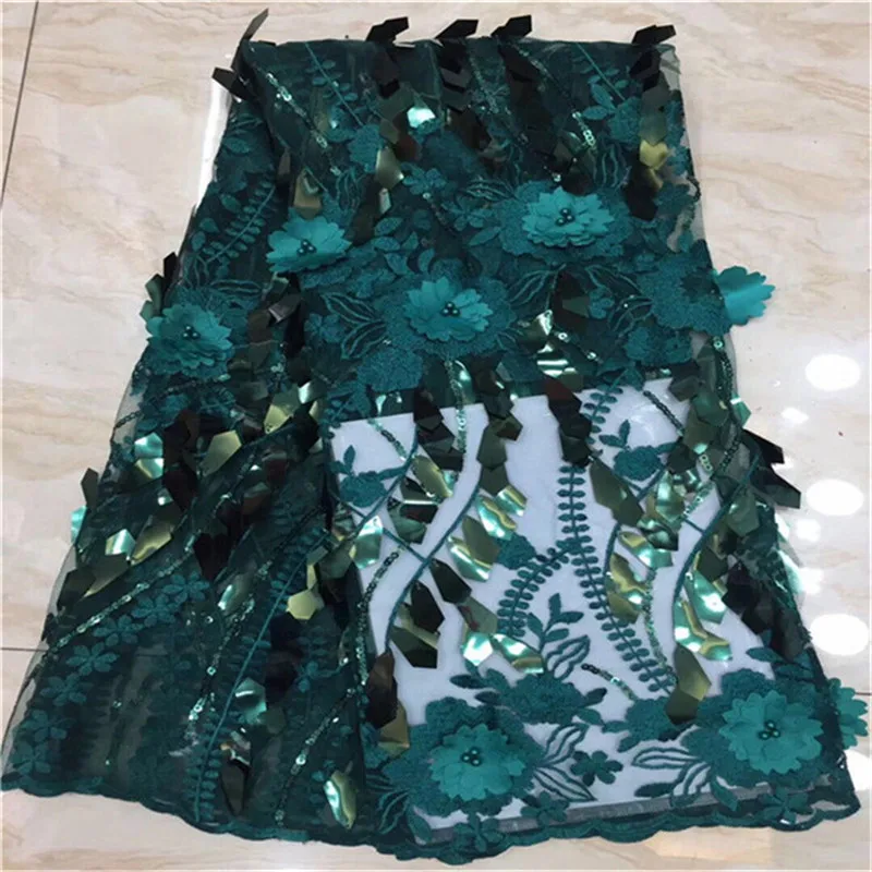3D цветок африканские Зеленые Бусины французский Тюль кружевная ткань Высокое