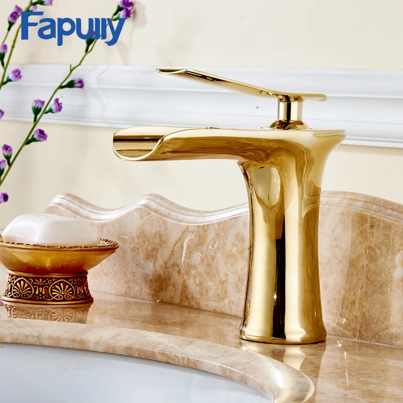 Fapully короткий стиль Однорычажный Водопад смеситель для ванной комнаты латунный