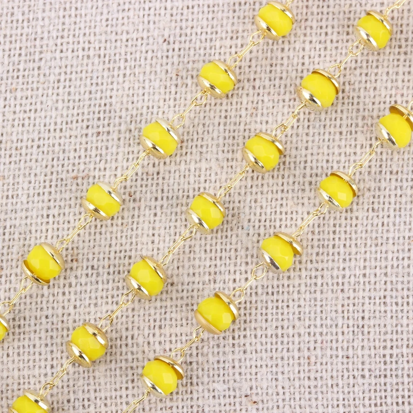 

5 meters Glass Rondelle Bead Chain For Handmade Jewelry Chains,Small Glass Wire Wrapped Round Beads Chains Fingding HX-LT-224AMI