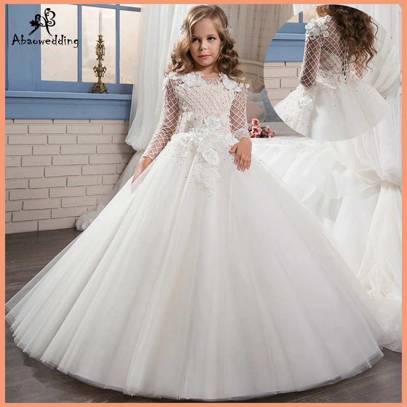 Fancy Tulle Ball Gown Christmas Flower Appliques Little Bridesmaid Wedding Dress Custom Made Vetsidos de Noiva Fantastic Dresses |