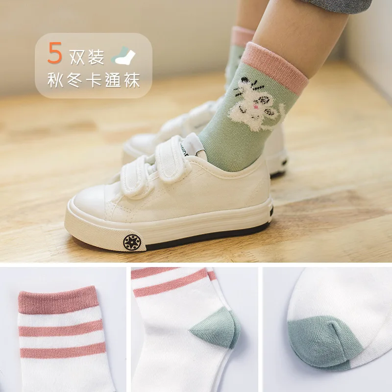 5pairs/lot Winter Autumn Cotton Cartoon Mid Tube Socks Breathable Newborn Baby Girl Warm Soft Infant Boy | Детская одежда и обувь