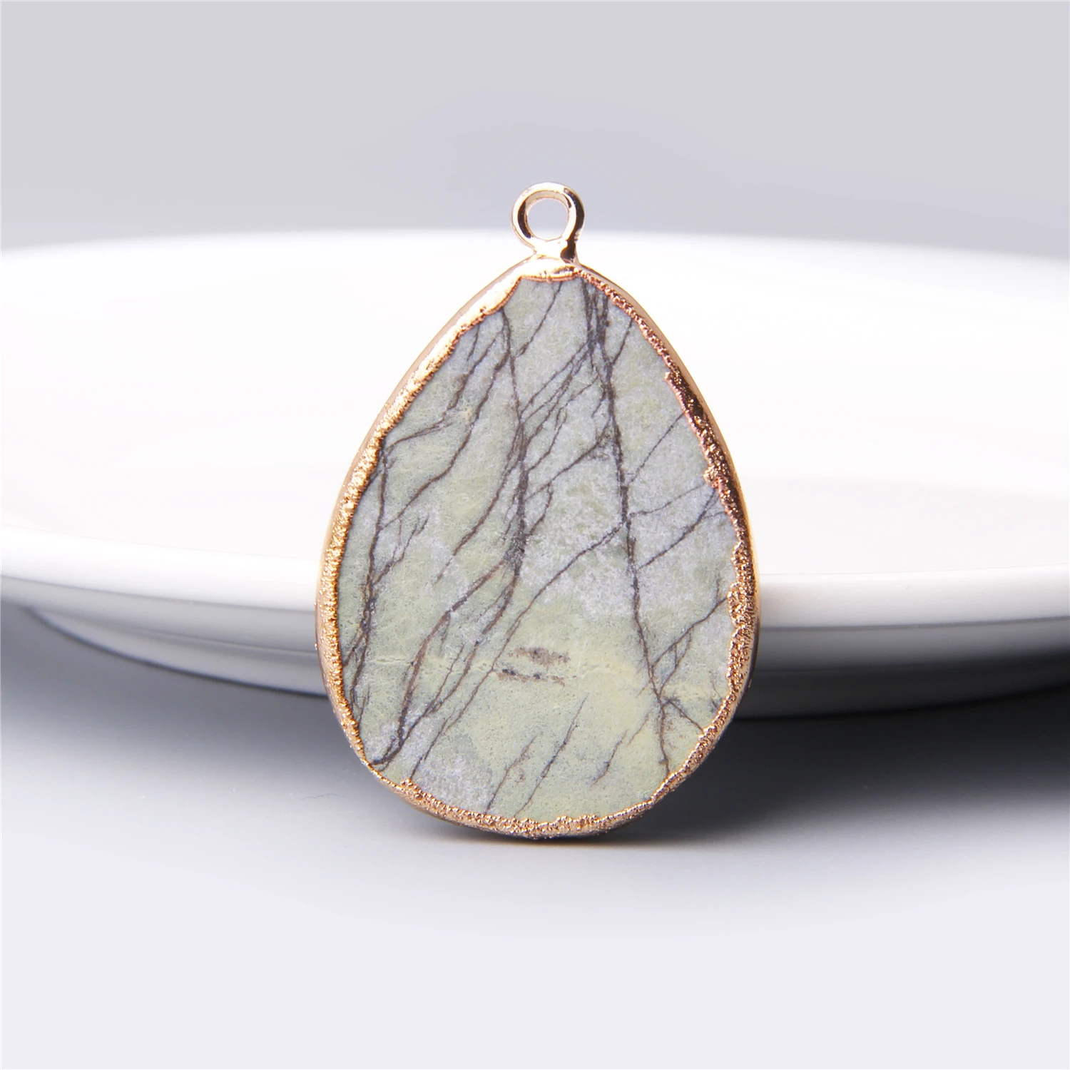 Wholesale pendulum Water Drop Shape Natural agates druzy Pendant DIY for Necklace Gold Color gems Pendant Charms Jewelry Making