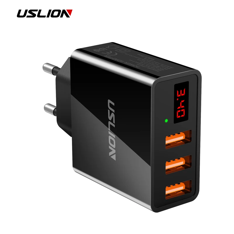 USLION 3.4A светодиодный дисплей 3 USB зарядное устройство для iPhone Samsung Xiaomi Huawei Max 2.4A