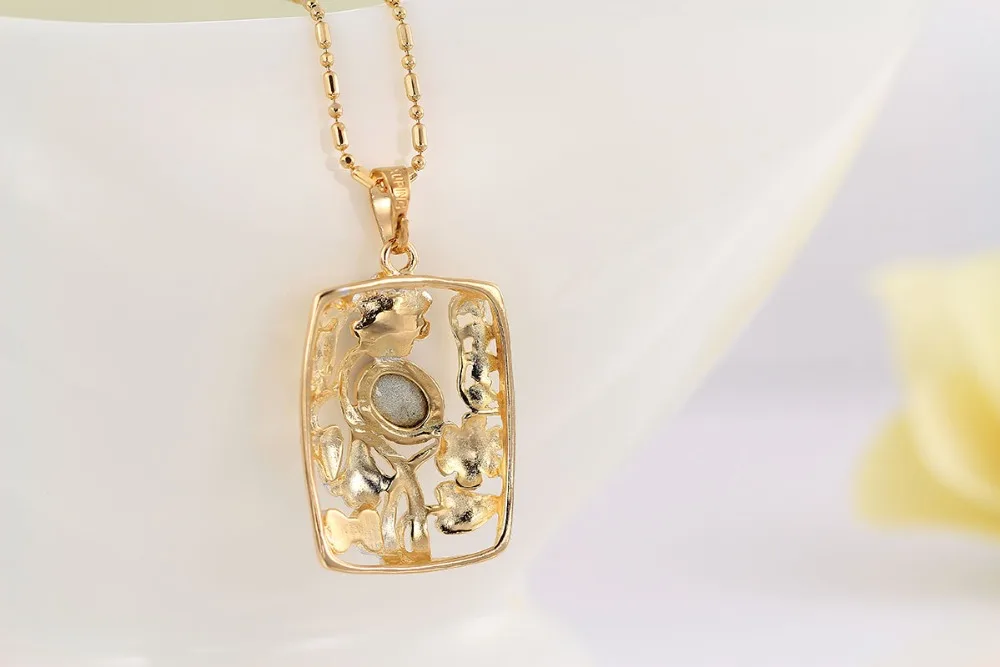 Exclusive Blue Empress Square Necklace Gold Color With Hollow Rectangle Sliver Stud Earrings Women Jewelry Sets|necklace white gold|gold artnecklace