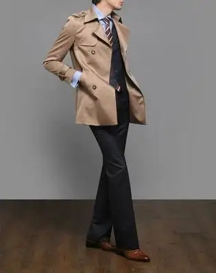 Тренчкот мужской двубортный Модная приталенная куртка в британском стиле цвет