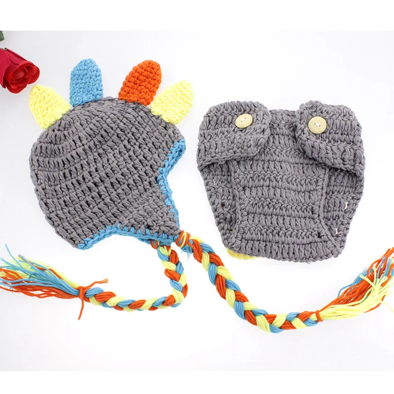 Baby photography accessories dinosaur suit for baby girl boy photo props newborn fotografia crochet new born hat pant shoot set | Детская