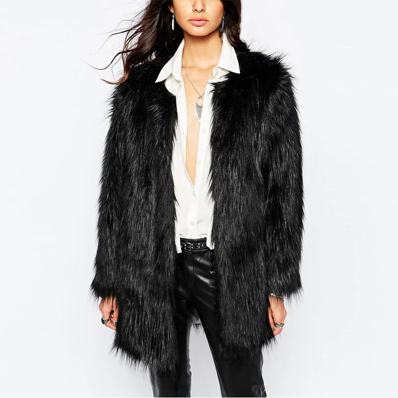 Ультрамягкая шуба из искусственного лисьего меха средней длины для женщин