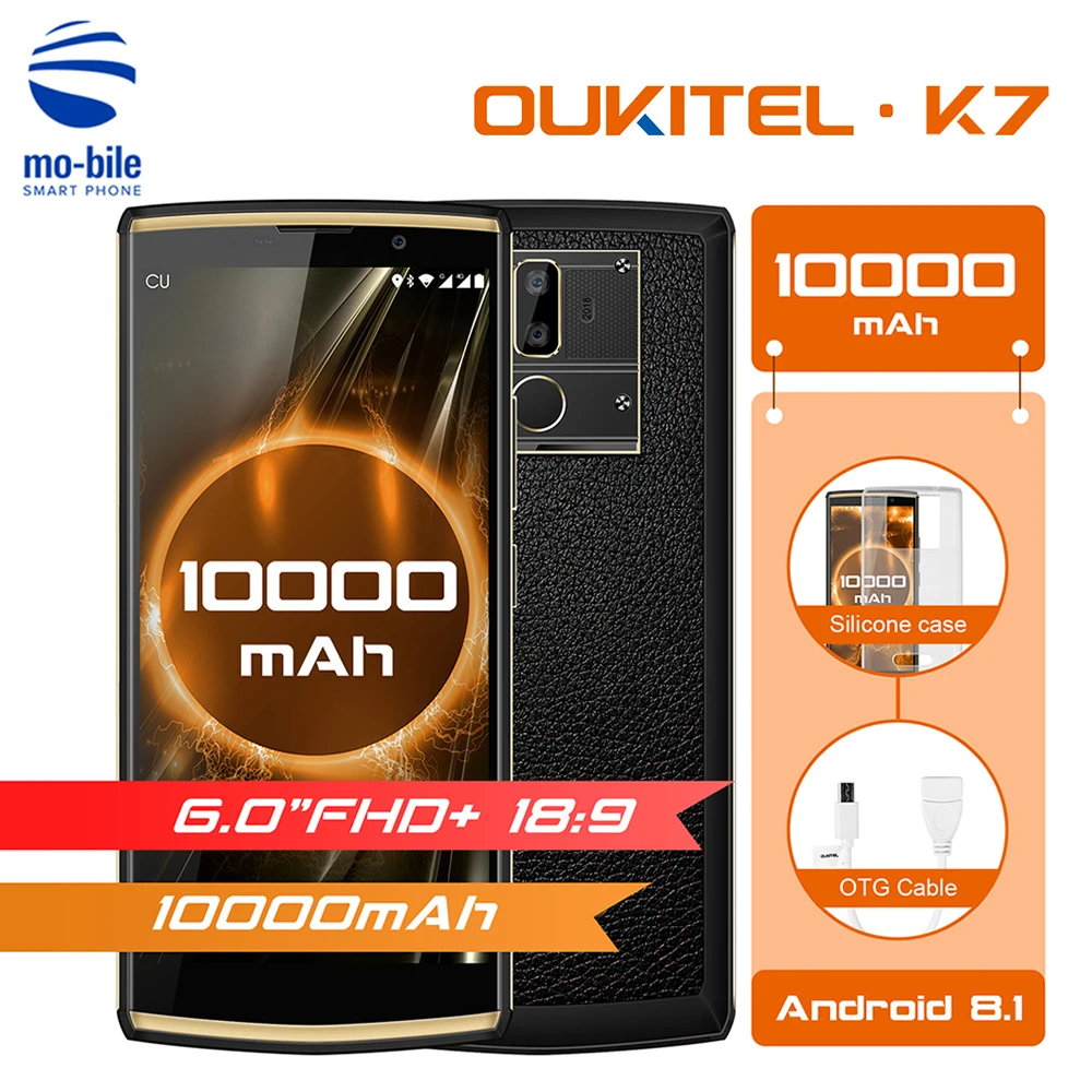 Оригинальный Смартфон OUKITEL K7 6 0 'ཎ:9 4G MTK6750T Восьмиядерный 4 Гб 64 ГБ 10000 мАч 13MP