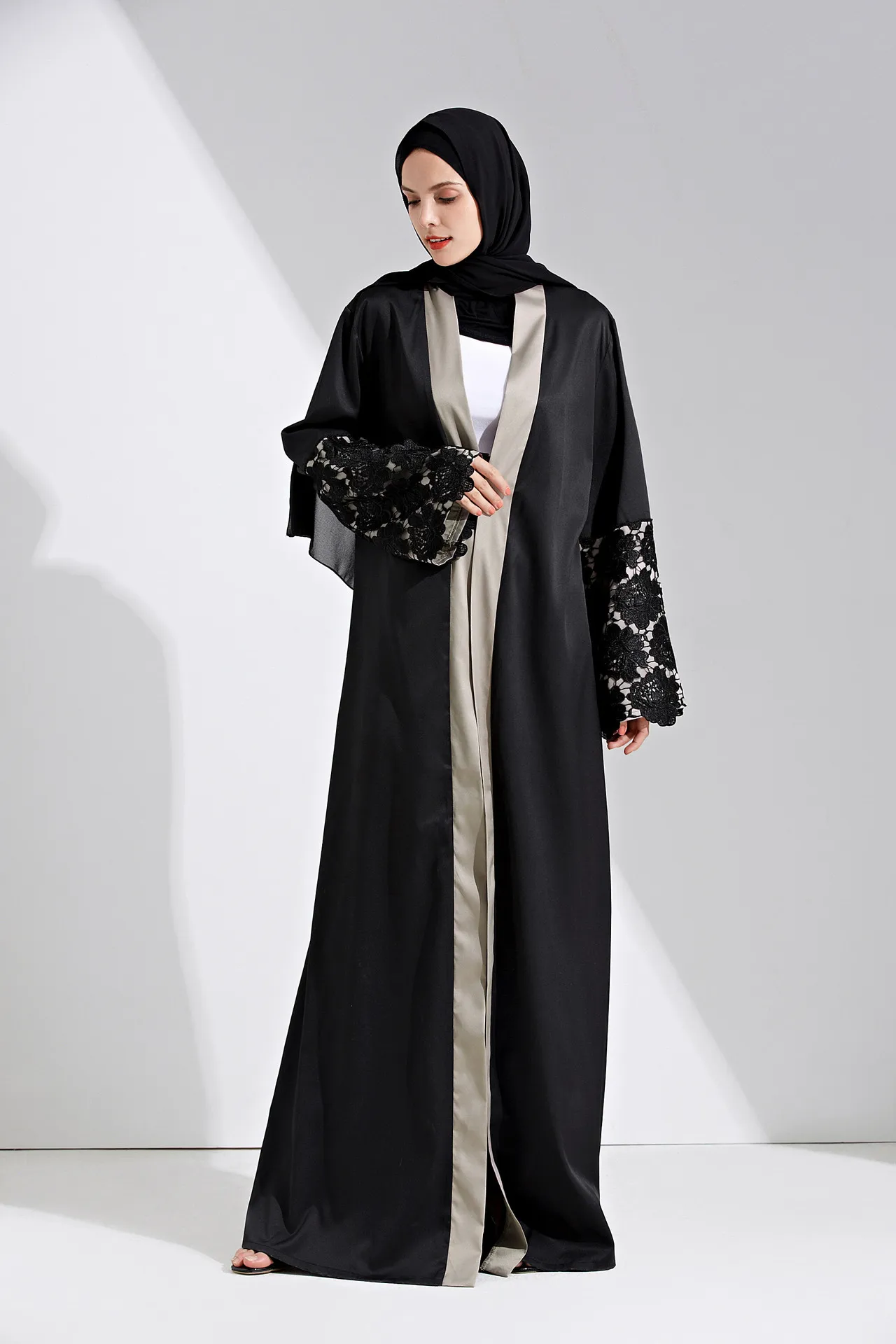 Рамадан черный Открытый abaya Дубай Турецкая индейка Бангладеш Болеро