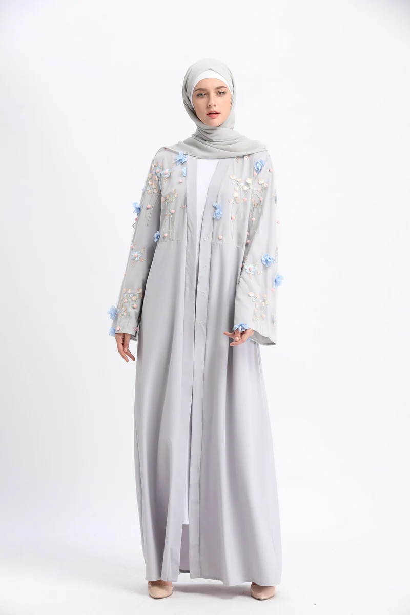 Мусульманская вышивка abaya 3D Цветочный Макси платье кардиган длинные халаты Туника кимоно Рамадан Турция Исламская одежда поклонение службы