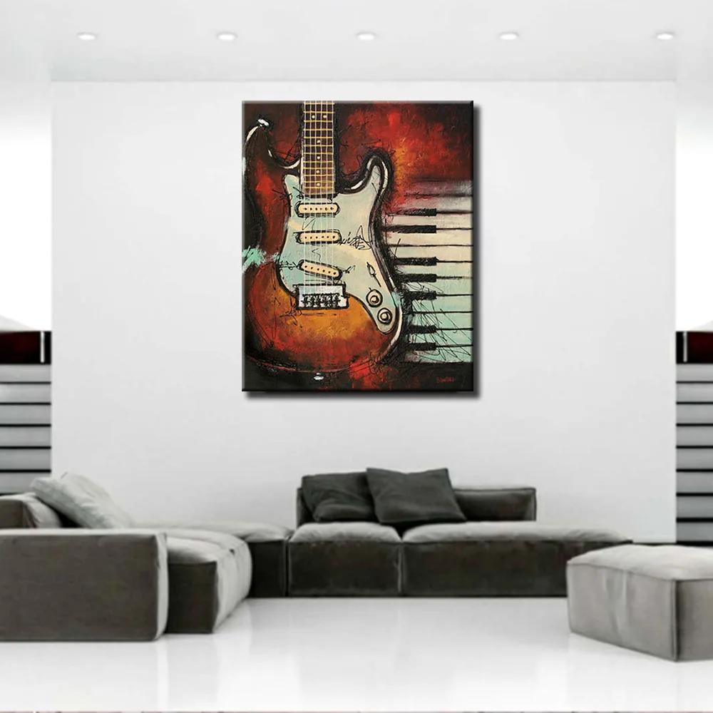 1 шт. без рамки Винтаж музыкальные ноты гитары стены картины картина маслом