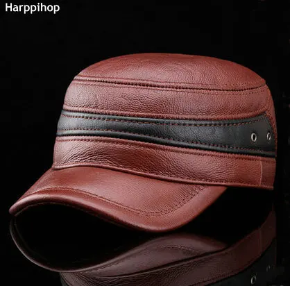 HARPPIHOP, меховая модная военная шапка из овчины, Кадетская шапка, шапка для мужчин, натуральная кожа, шапка для пятидесяти лет, теплая шапка с ушками