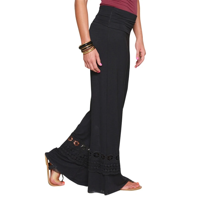Женщины Кружева Широкую Ногу Брюки Твердые Весна Летние Женская одежда Плоские