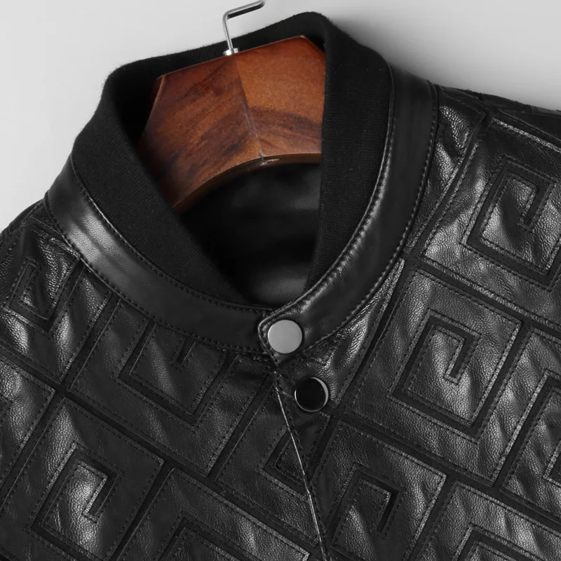 Куртка AYUNSUE мужская из козьей кожи бомбер натуральной повседневная короткая