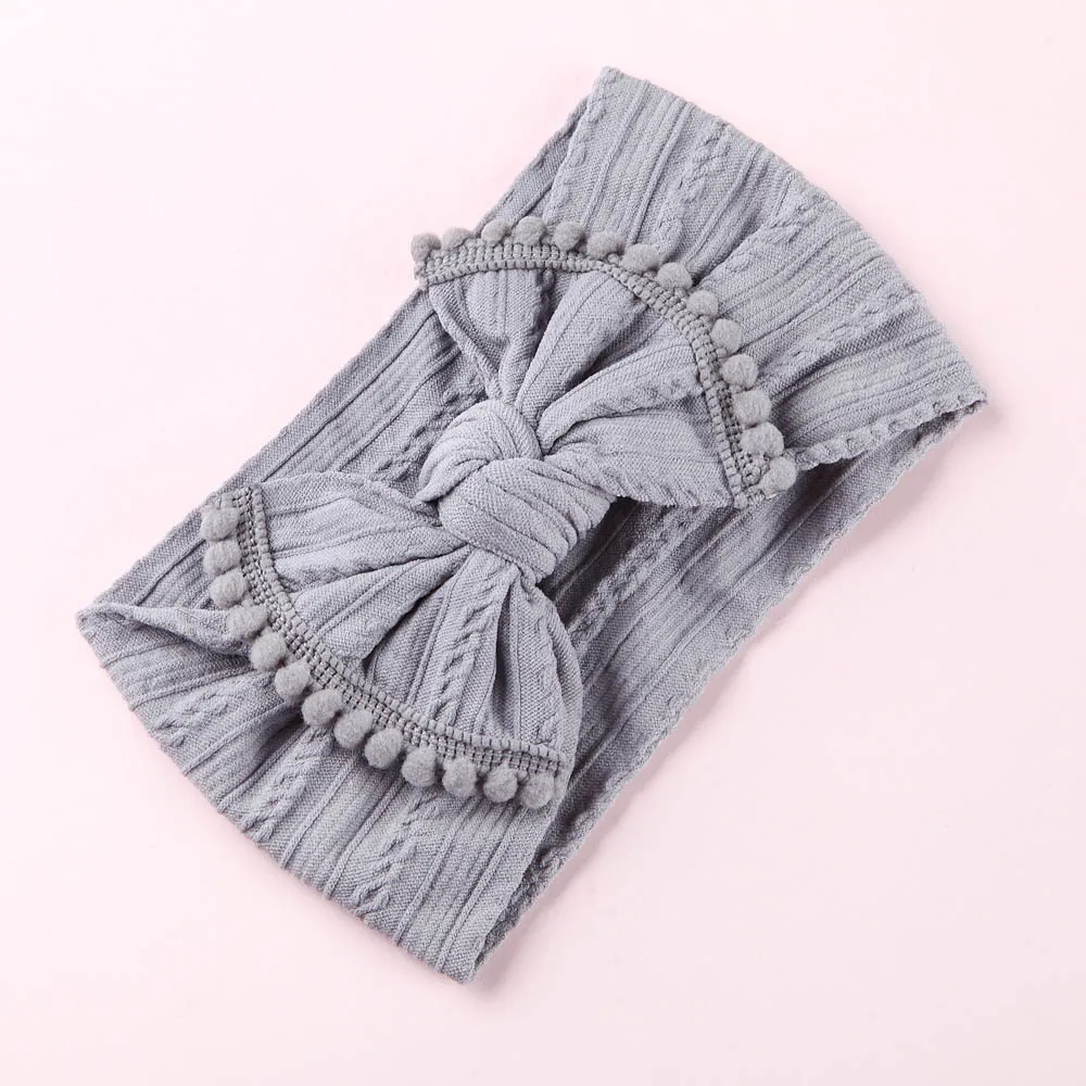 Style H-Gray И бантом для маленьких девочек нейлоновые оголовья, кабель вязаное нейлоновое головные обручи, помпонами широкий нейлон головная повязка в виде чалмы для волос, для маленькой девочки, аксессуары - Цвет: Style H-Gray
