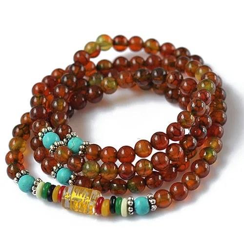 

Natural 6mm Agate beaded Bracelet Tibetan Buddhist 108 Prayer Beads Necklace Gourd Mala Prayer Bracelet for Meditation