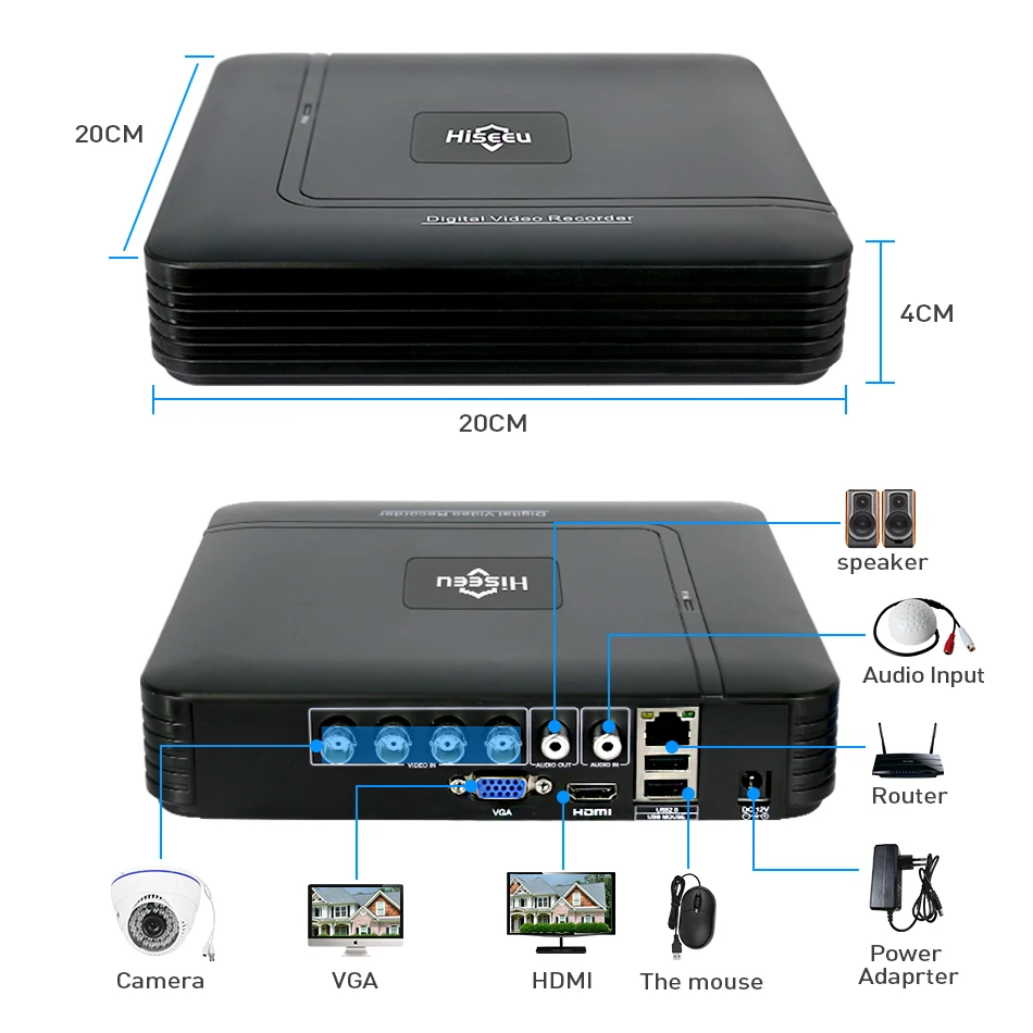 Hiseeu 4CH 1080N AHD DVR комплект видеонаблюдения Системы 2 шт. 720 P 1080 Купол Инфракрасная