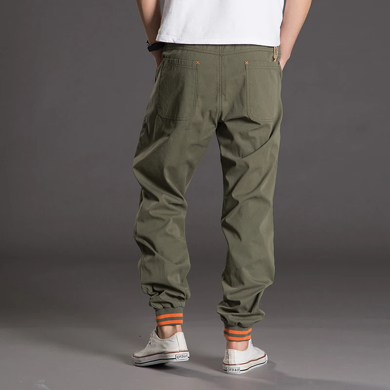 Мужские длинные широкие брюки модные хлопковые свободные с большими карманами